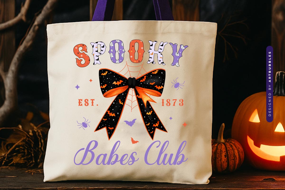 Spooky Babes Club - Coquette Halloween Sublimation Tote Bag Mockup Image.jpg