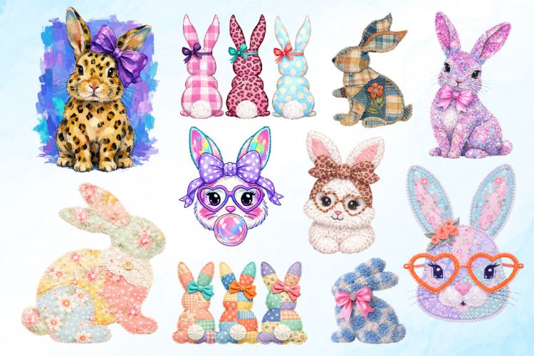 Preppy Patchwork Yarn Easter Bunny PNG Bundle Image 2.jpg