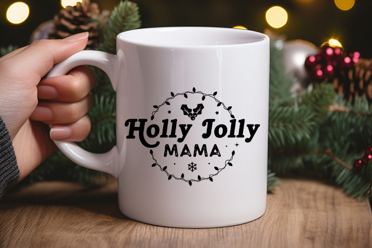 Holly Jolly Mama - Cute Boho Christmas SVG Mug Mockup Image.jpg