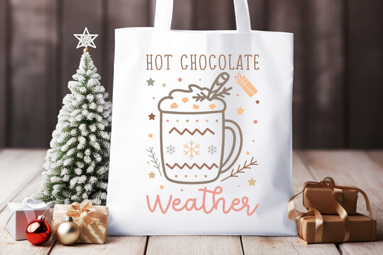 Hot Chocolate Weather - Boho Christmas SVG Tote Bag Mockup Image.jpg