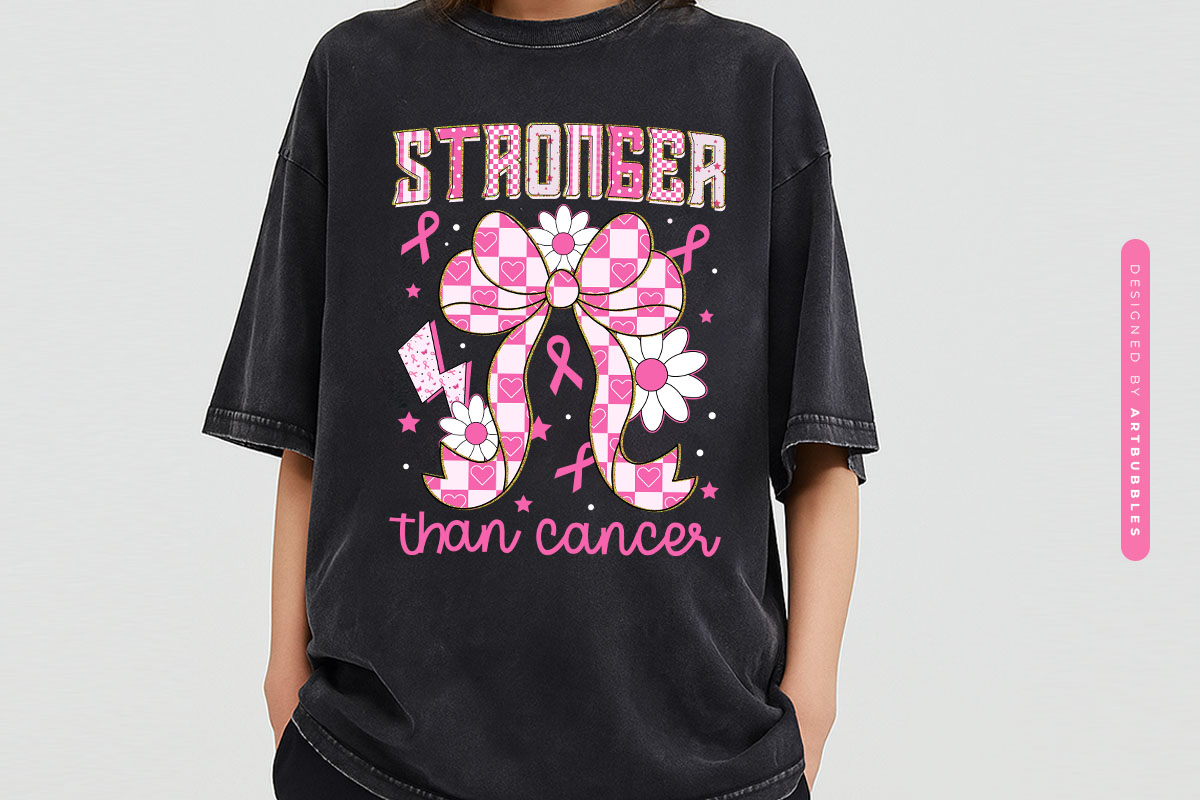 Stronger Than Cancer Coquette PNG Sublimation Tshirt Mockup Image.jpg
