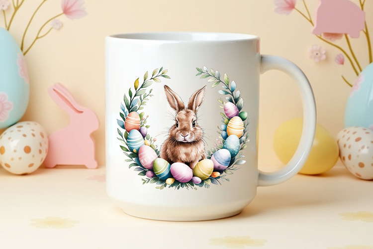 Easter Floral Bunny Wreath Sublimation Clip Art Mug Mockup Image.jpg