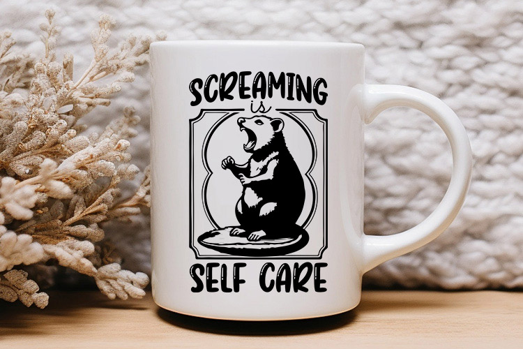 Screaming is Self Care - Sarcastic Opossum SVG File Mug Mockup image.jpg