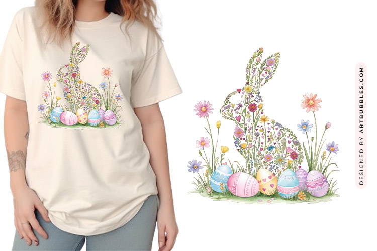 Floral Easter Bunny with Egg PNG Clipart