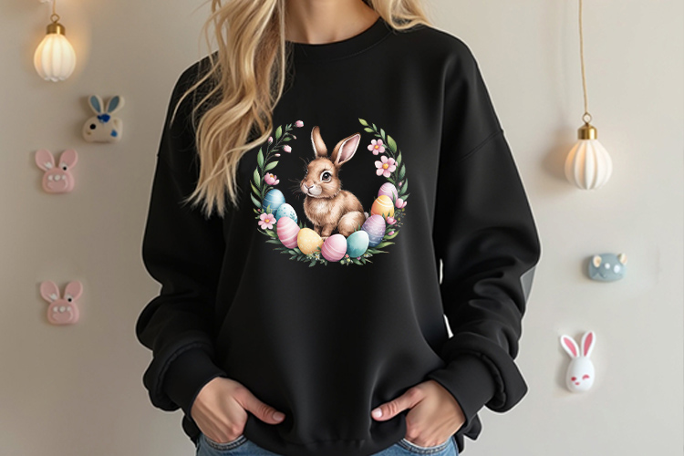 Printable Easter Bunny Wreath Clipart Design Black Sweatshirt Mockup Image.jpg