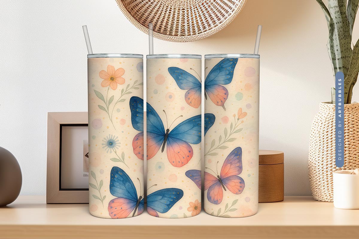 Boho Butterfly Floral 20oz Sublimation Tumbler Image 2.jpg