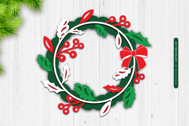 Layered Christmas Wreath Wall Hanger SVG