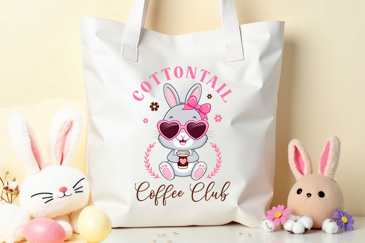 Cottontail Coffee Club - Coquette Easter Bunny PNG tote Mockup Image.jpg