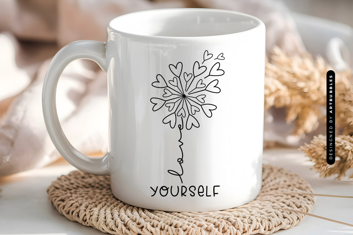 Love Yourself - Heart Dandelion SVG Vector Mug Mockup Image.jpg