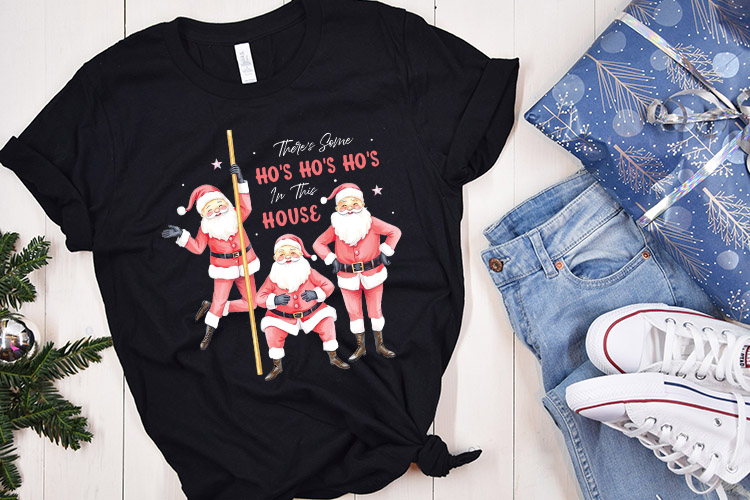 There's Some Ho's Ho's Ho's - Pink Christmas Sublimation PNG Shirt Mockup Image.jpg