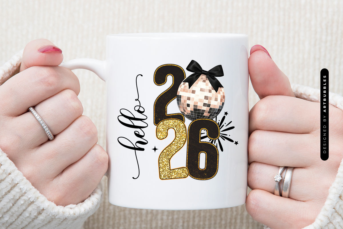 Hello 2026 - Coquette New Year Sublimation Mug Mockup Image.jpg