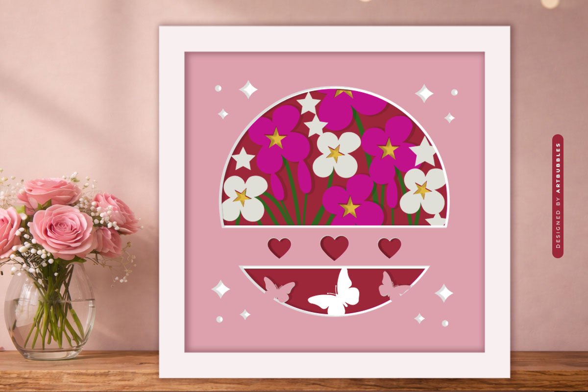 Layered Floral Valentine Shadow Box SVG