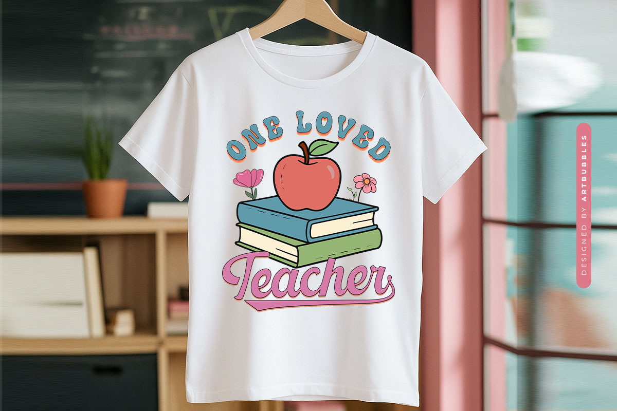 Retro One Loved Teacher Sublimation PNG Shirt Mockup Image.jpg