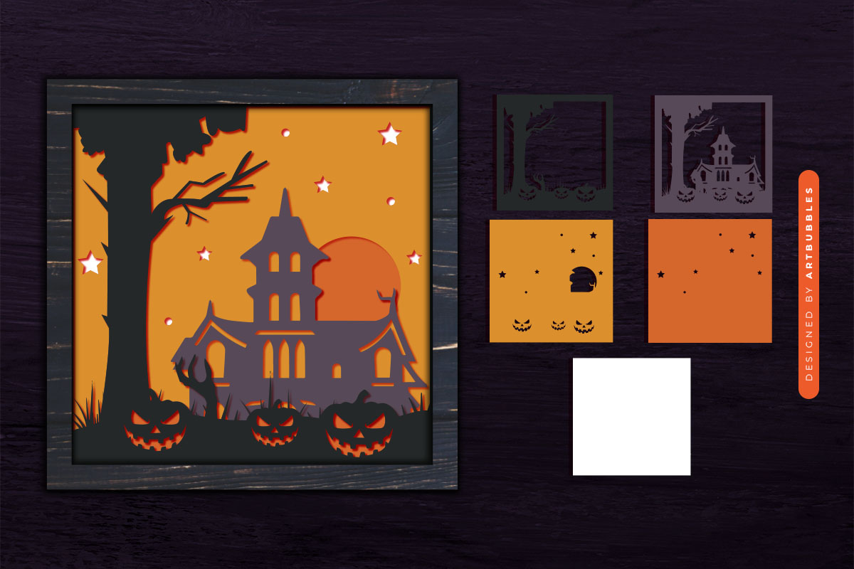 3D Spooky House Halloween Shadow Box SVG Image.jpg