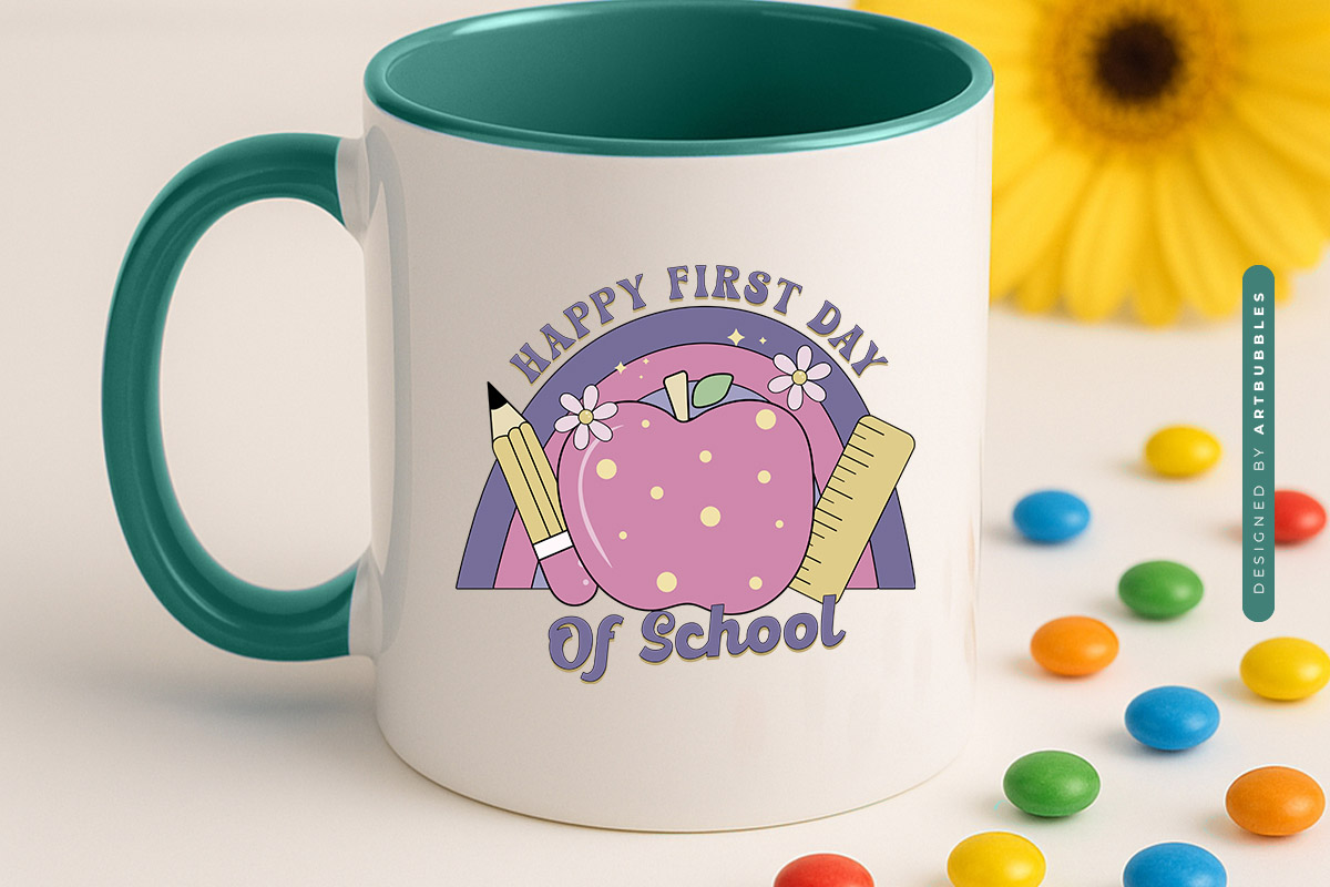 Happy First Day of Back to School Sublimation Retro Mug Mockup Image.jpg