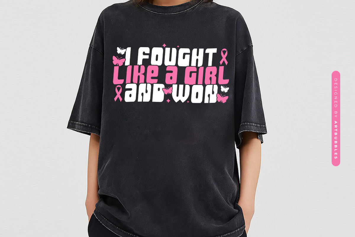 I Fought Like a Girl and Won - Breast Cancer Retro SVG Tshirt Mockup Image.jpg