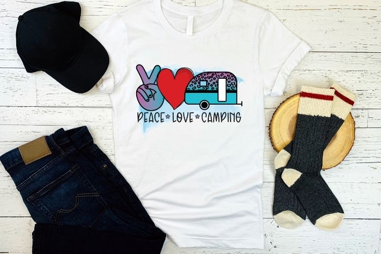 Peace Love Camping Sublimation Transfer Shirt Mockup Image.jpg