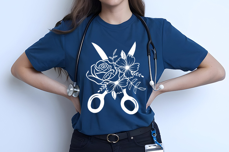 Cute Floral Medical Scissors Clipart SVG Cut File Shirt Mockup Image.jpg