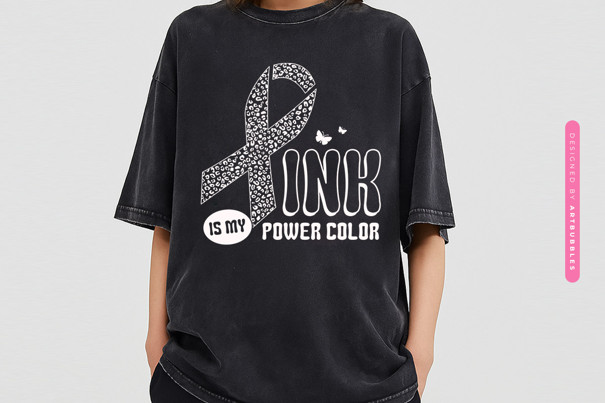 Pink is My Power Color - SVG Retro Breast Cancer T-shirt Mockup Image.jpg