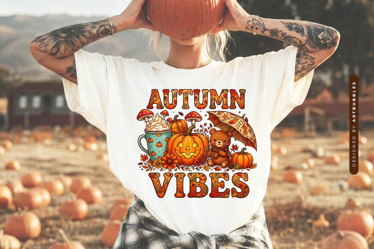 Autumn Vibes - Fall Sublimation PNG Design Shirt Mockup Image.jpg