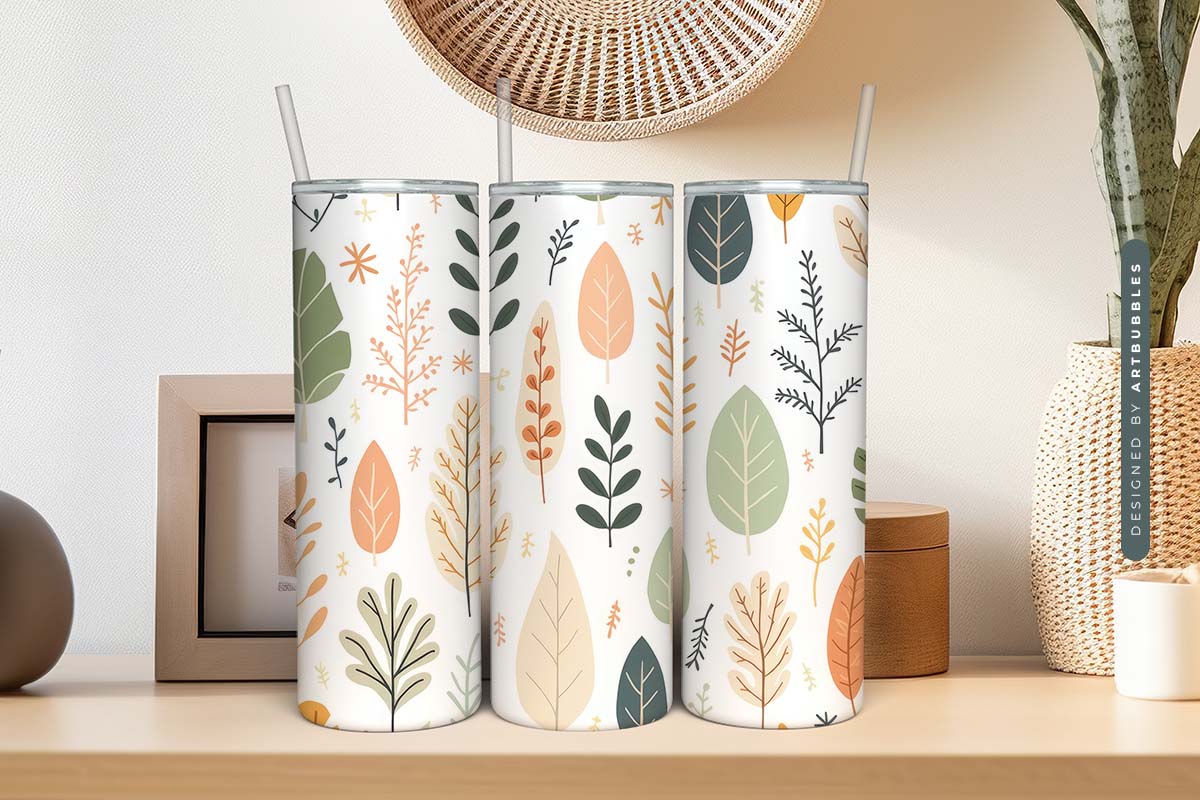 Abstract Shapes And Leaves Tumbler Sublimation Image 2.jpg