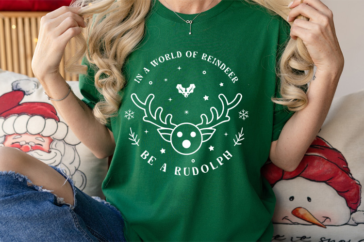 In a World of Reindeer Be a Rudolph - Boho Christmas SVG Tshirt Mockup Image.jpg