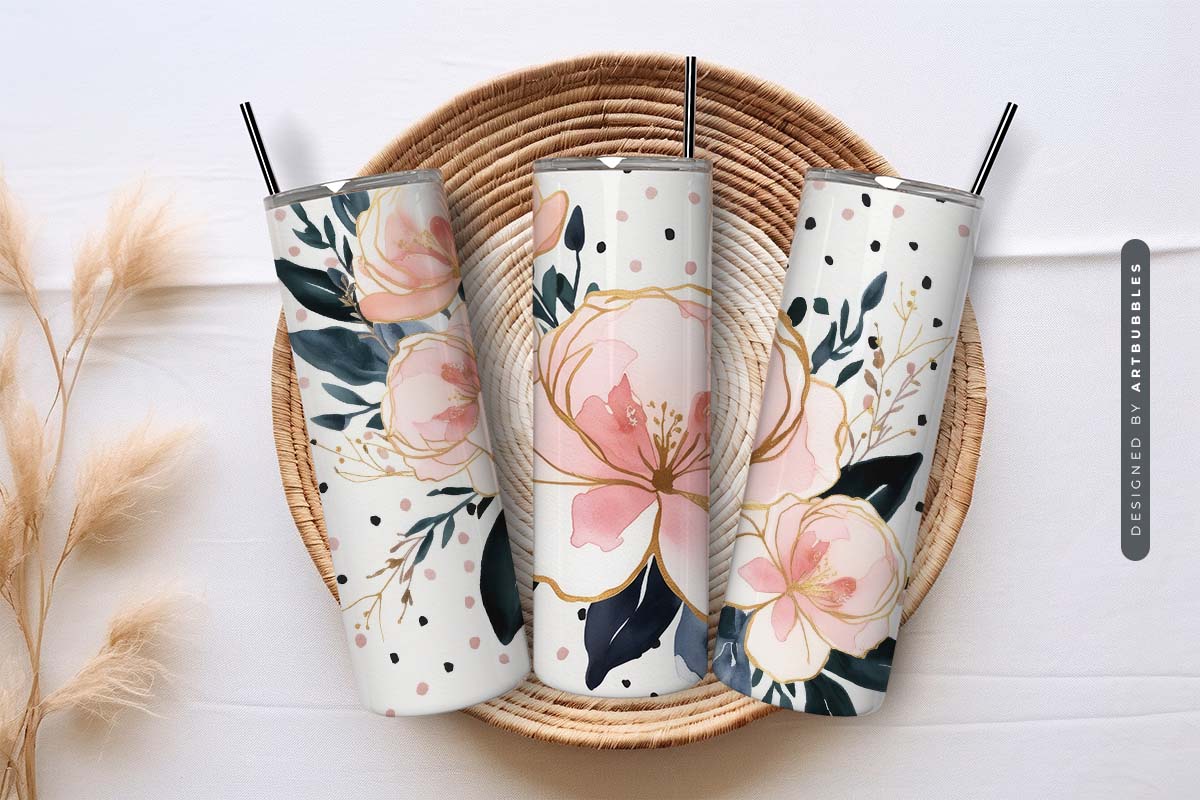 Boho Blue Flower 20oz Tumbler Wrap Sublimation Image 3.jpg