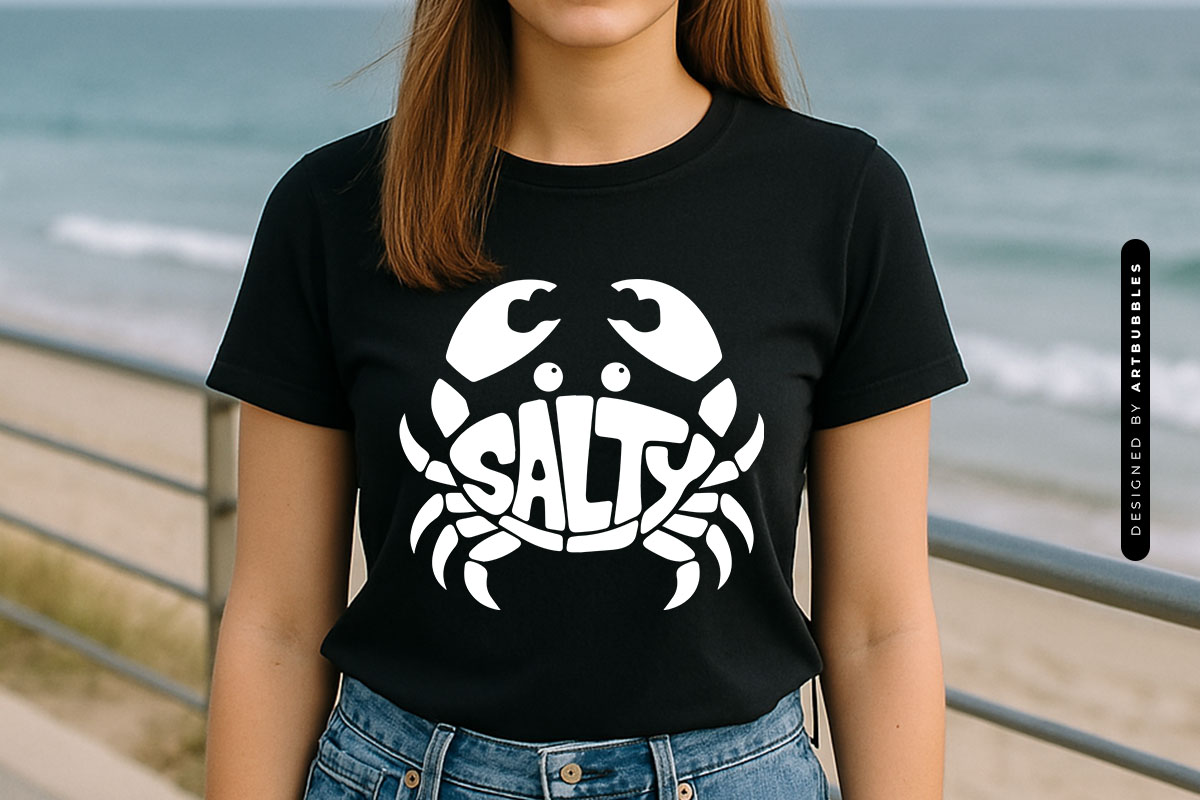Salty - Funny Summer Crab SVG T-shirt Mockup Image.jpg