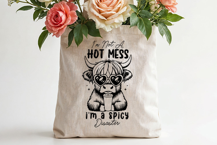 I'm not a Hot Mess I'm a Spicy Disaster - Shaggy Cow SVG Tote bag Mockup Image.jpg