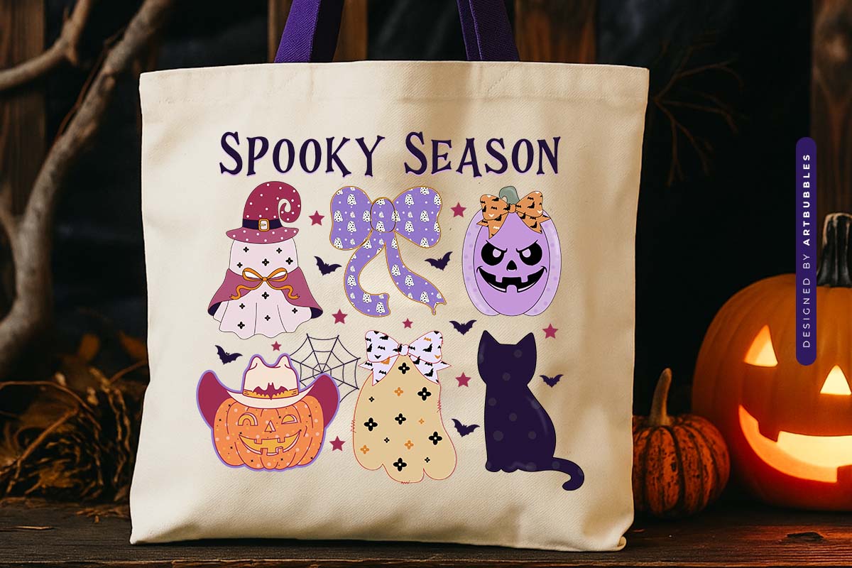 Spooky Season - Coquette Halloween PNG Sublimation Tote bag Mockup Image.jpg