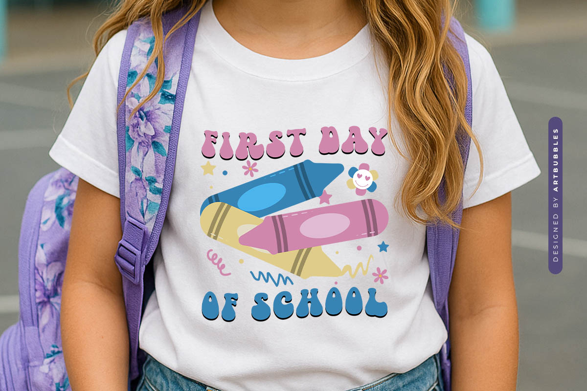 First Day of School - Back to School Retro PNG Shirt Mockup Image.jpg