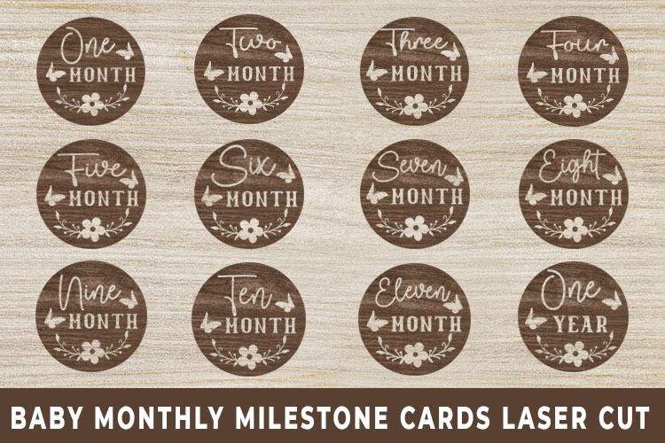 12 Monthly Baby Milestone Cards Laser Cut Bundle