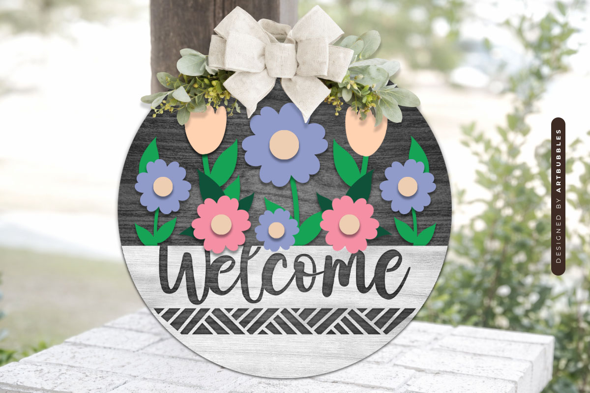Welcome Floral Door Hanger SVG for Laser Cutters Image.jpg