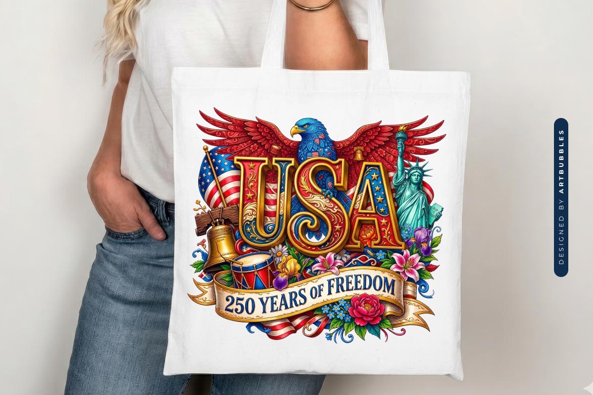 USA 250 Years of Freedom Sublimation PNG Tote Mockup Image.jpg