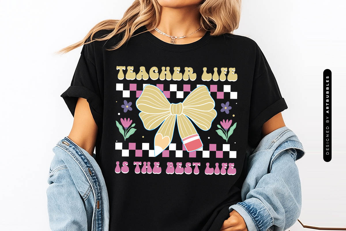 Retro Teacher Life is the Best Life Sublimation Tshirt Mockup Image.jpg