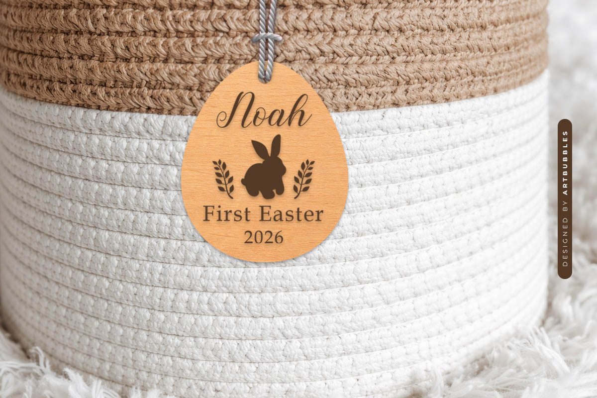 First Easter 2026 Bunny Basket Tag SVG