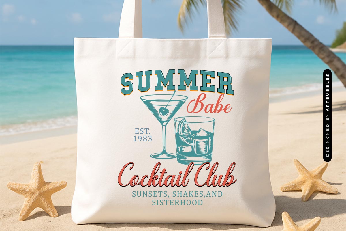 Summer Babe Cocktail Club Sublimation PNG Tote Bag Mockup Image.jpg