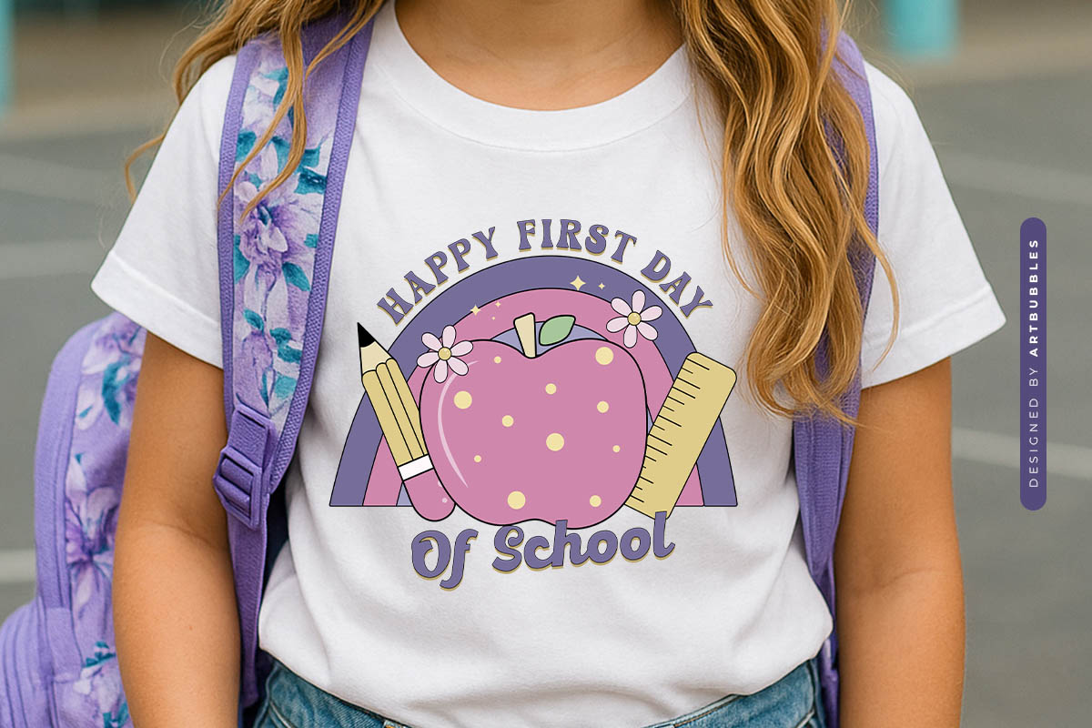 Happy First Day of Back to School Sublimation Retro Shirt Mockup Image.jpg