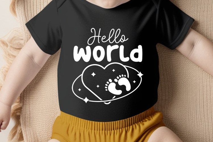 Hand-Lettered Baby SVG File - Hello World Tshirt Mockup Image.jpg