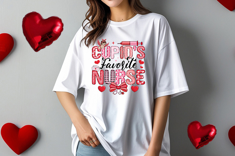 Cupid's Favorite Nurse - Coquette Valentine's Sublimation Tshirt Mockup Image.jpg