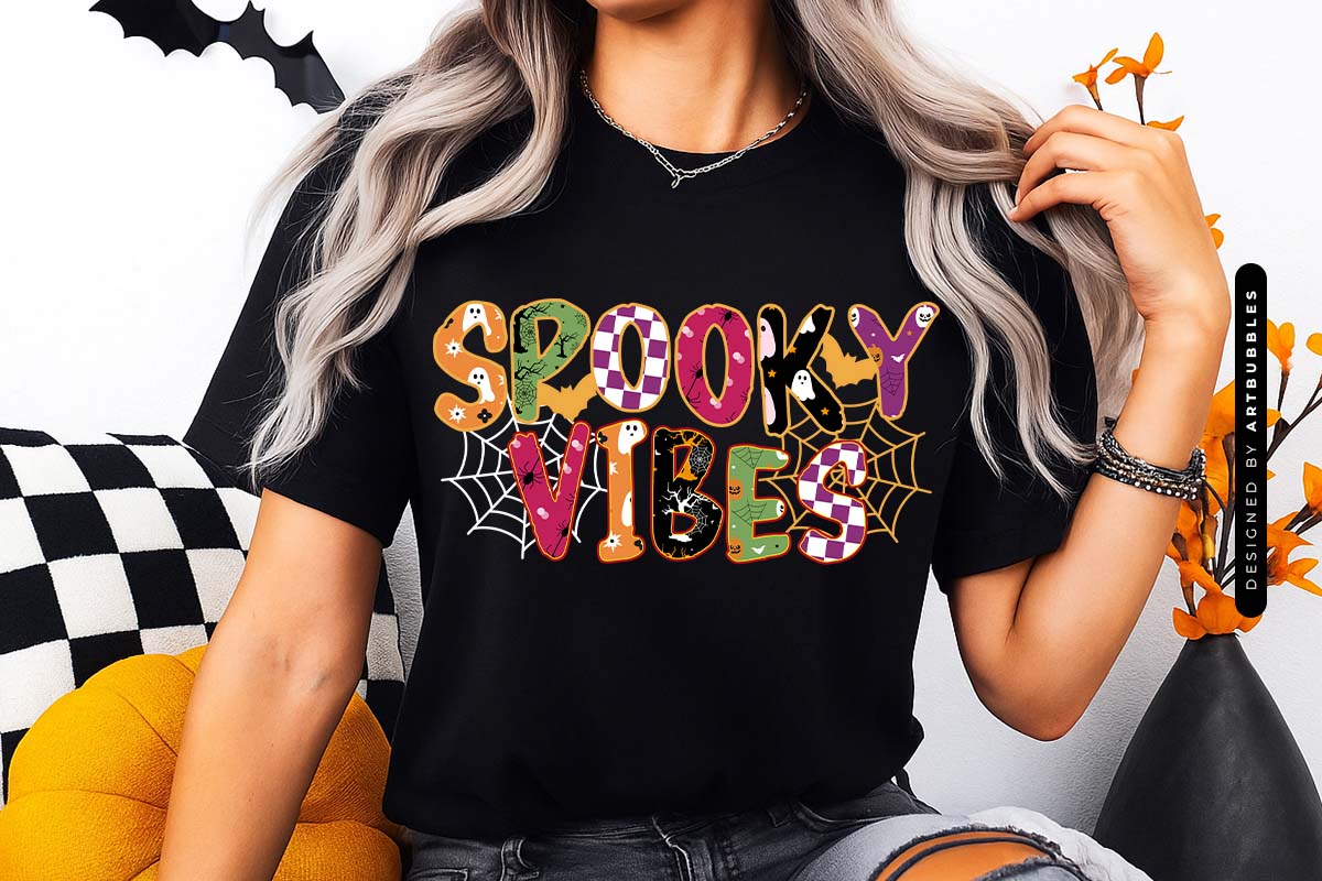 Spooky Vibes - Halloween PNG Sublimation T-shirt Mockup Image.jpg