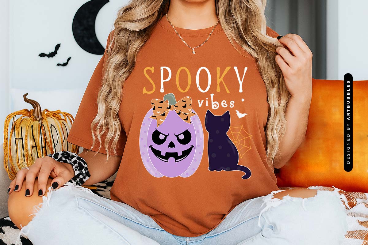 Spooky Vibes - Halloween Sublimation PNG Design Tshirt Mockup Image.jpg