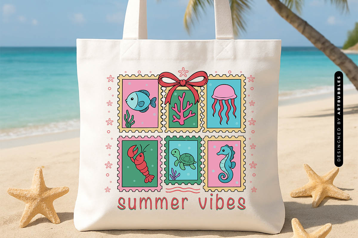 Happy Summer Vibes PNG Sublimation Tote Bag Mockup Image.jpg