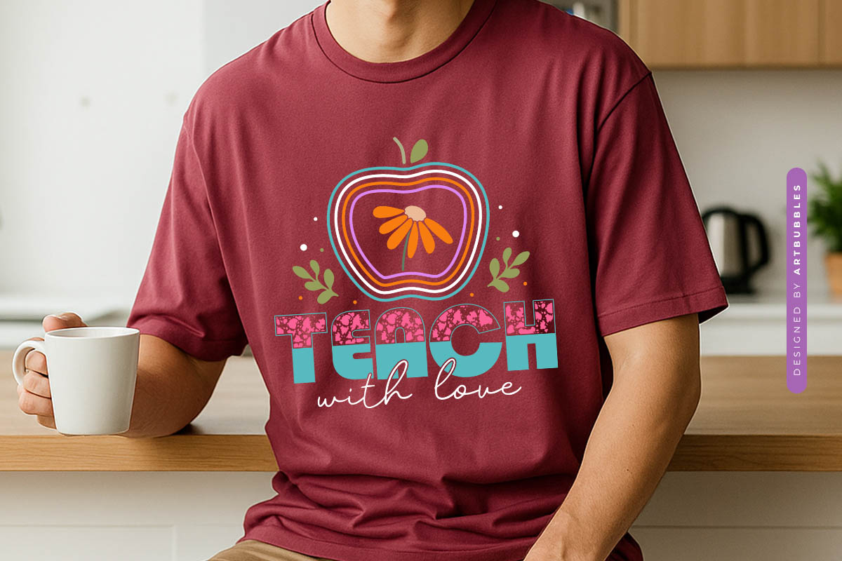Teach with Love - Floral Teacher SVG Funny Tshirt Mockup image.jpg