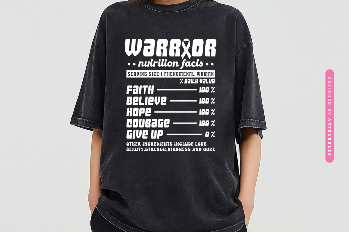 Warrior Nutrition Facts - Retro Breast Cancer SVG T-shirt Mockup Image.jpg