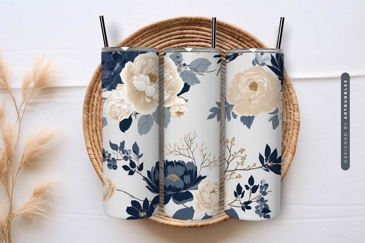 20oz Blue Floral Boho Tumbler Sublimation