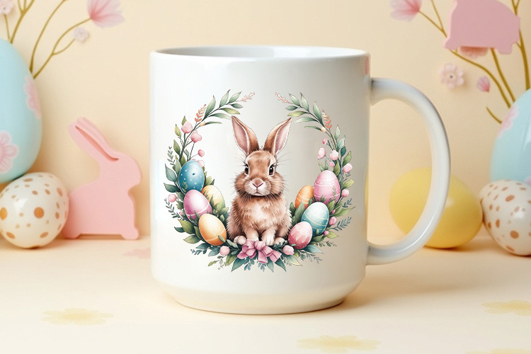 Elegant Easter Bunny Wreath Clipart Illustration Mug Mockup Image.jpg