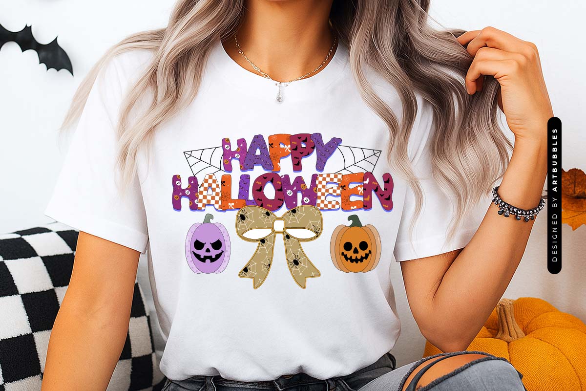 Happy Halloween Coquette Bow Sublimation Shirt Mockup Image.jpg