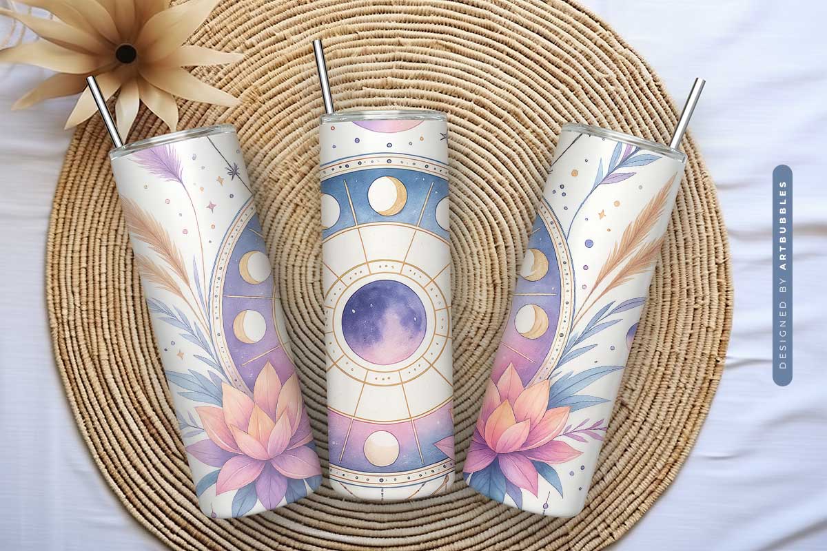 Celestial Moon Boho Floral Tumbler Sublimation Image 3.jpg
