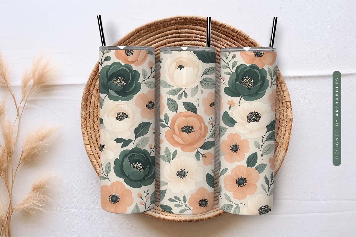 Beige Boho Floral Tumbler Sublimation Design